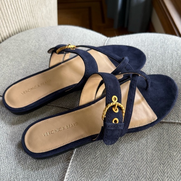 Veronica Beard Shoes - Veronica Beard Blue and Gold Sandals with Bow Detail